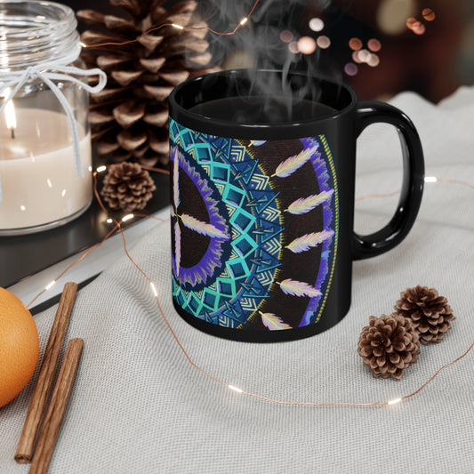 "Cuatro Vientos" Black Ceramic Mug - Blue Flame Array 11oz Mug