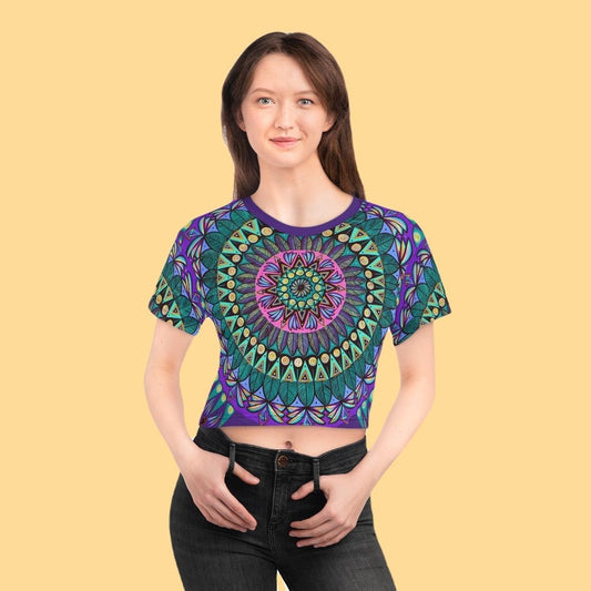 "Mandaladiosa" Crop Tee - Blue Flame Array All Over Prints