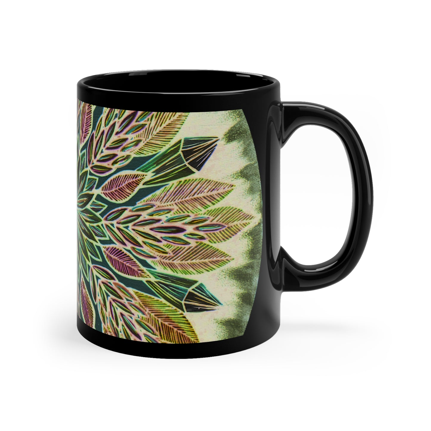 "Krystalhoja Verde" Black Ceramic Mug - Blue Flame Array Mug