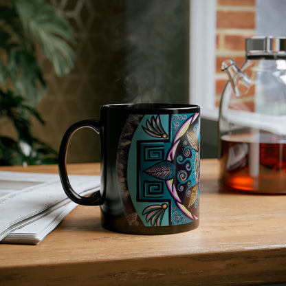 "Hojachakana" Black Ceramic Mug - Blue Flame Array Mug