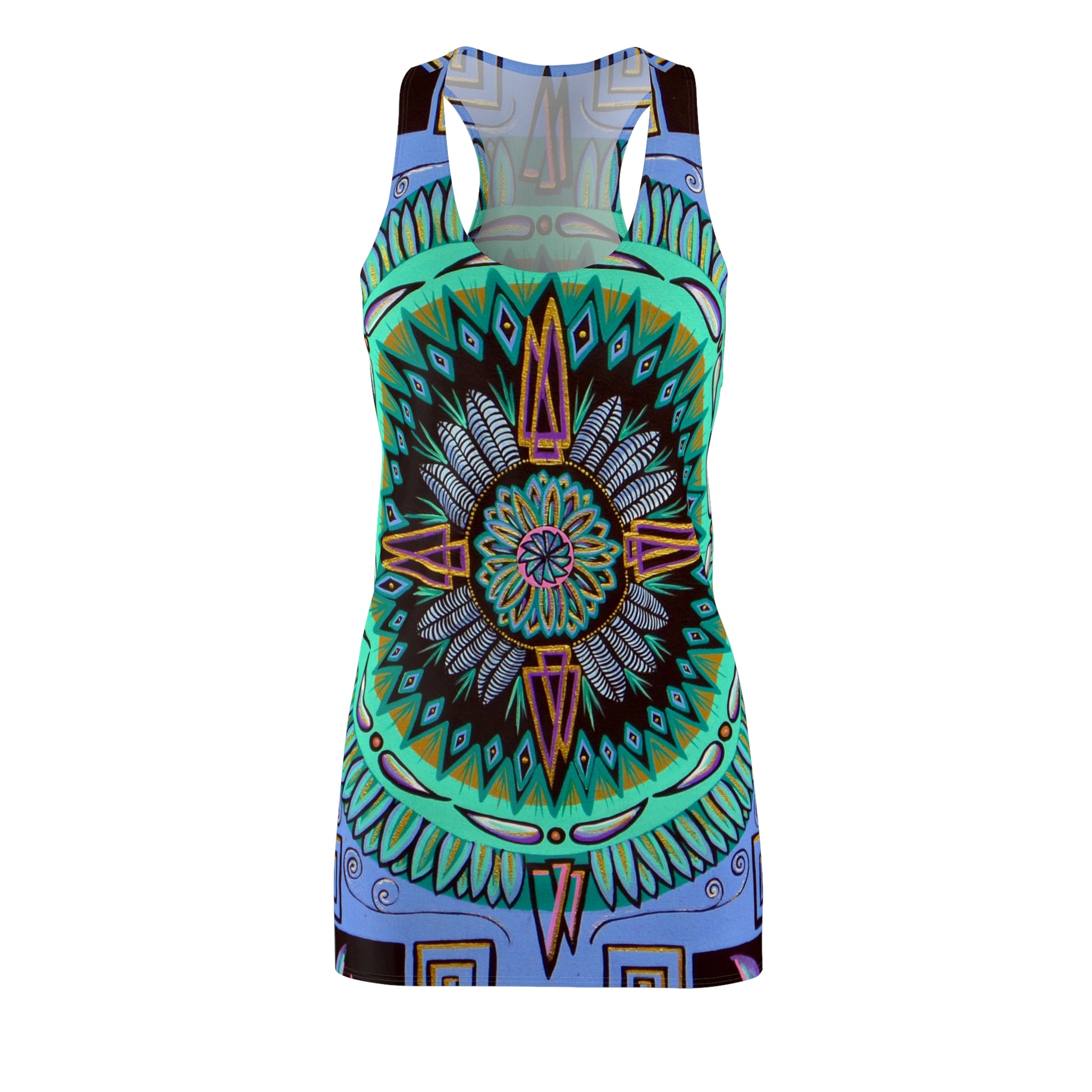 "Plumachakana" Ladies Racerback Dress - Blue Flame Array All Over Prints