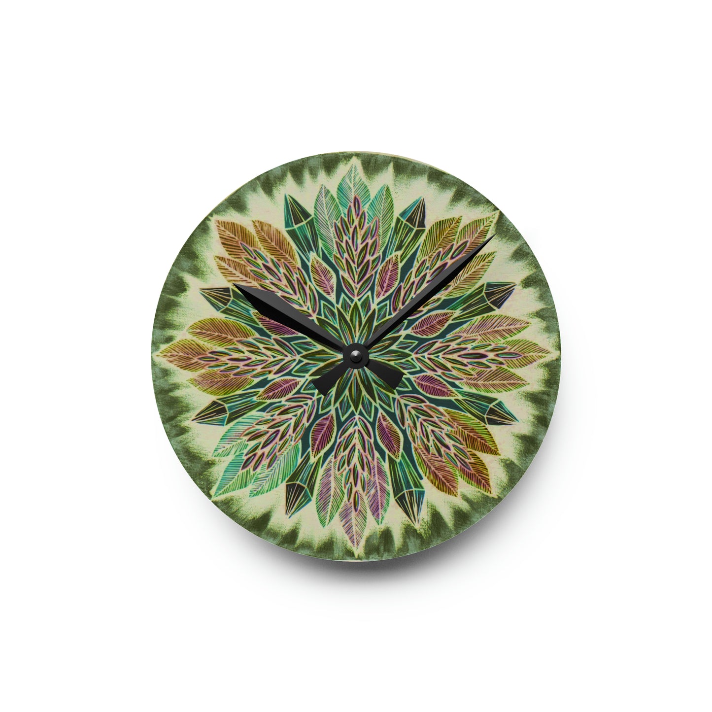 "Krystalhoja Verde" Cosmic Clock - Blue Flame Array 8'' × 8'' (Round) Home Decor