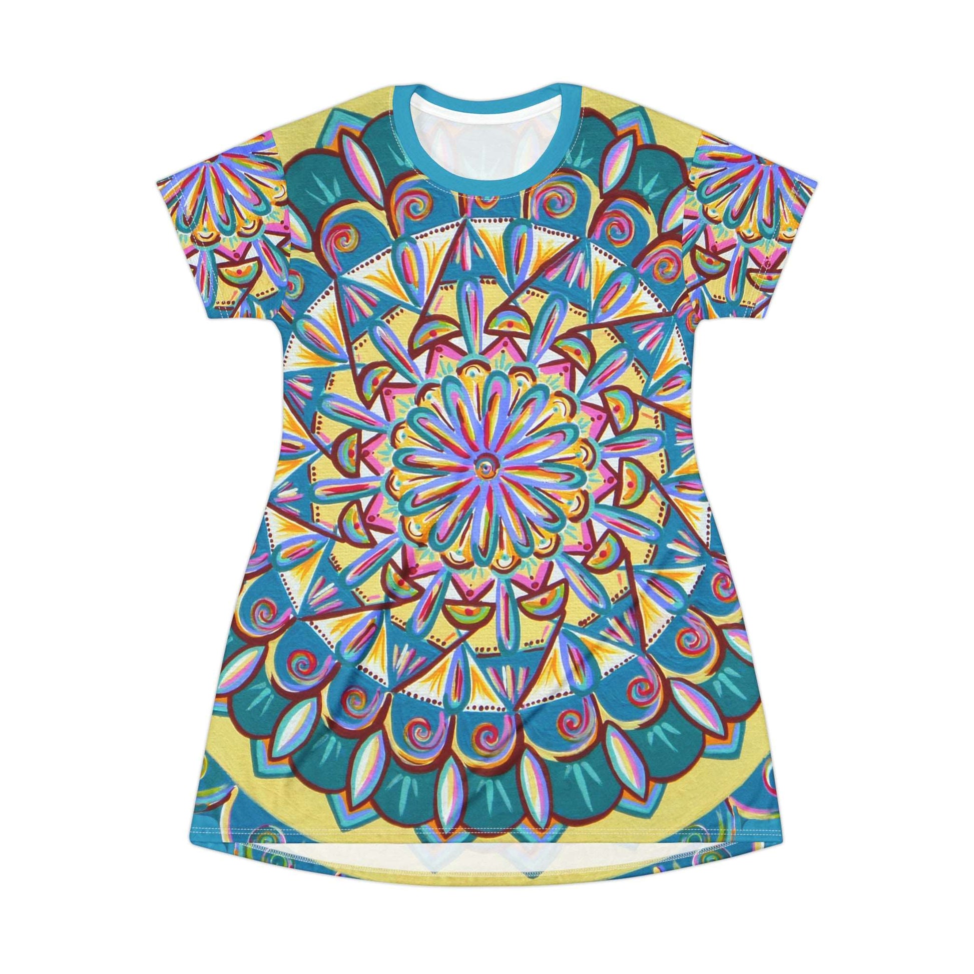 "Almandalayana" Ladies T-Shirt Dress - Blue Flame Array All Over Prints