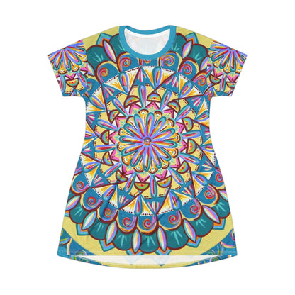 "Almandalayana" Ladies T-Shirt Dress - Blue Flame Array All Over Prints