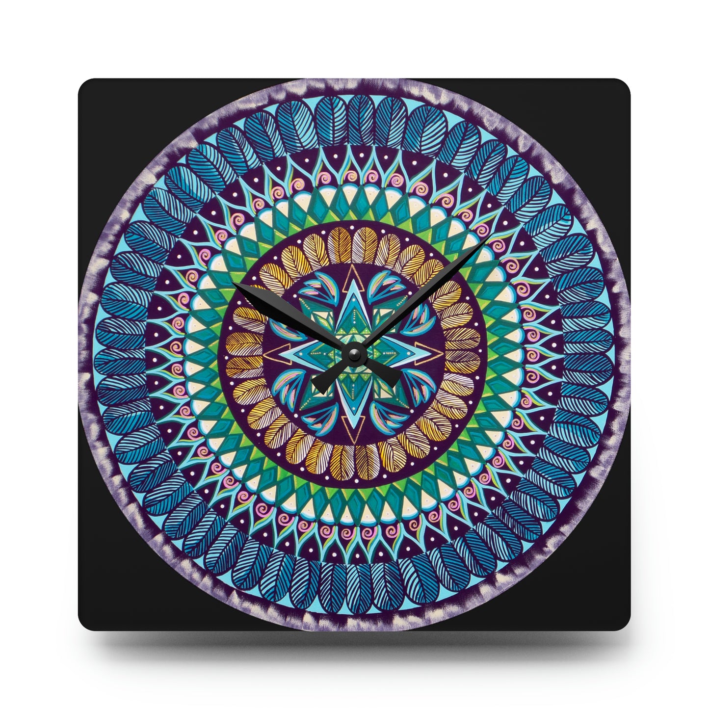 "AquilazurA Kryst'dala" Cosmic Clock - Blue Flame Array 10.75'' × 10.75'' (Square) Home Decor