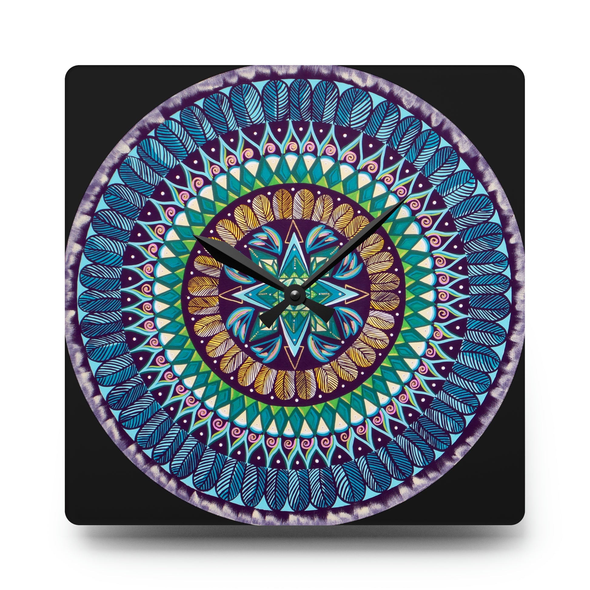 "AquilazurA Kryst'dala" Cosmic Clock - Blue Flame Array 10.75'' × 10.75'' (Square) Home Decor