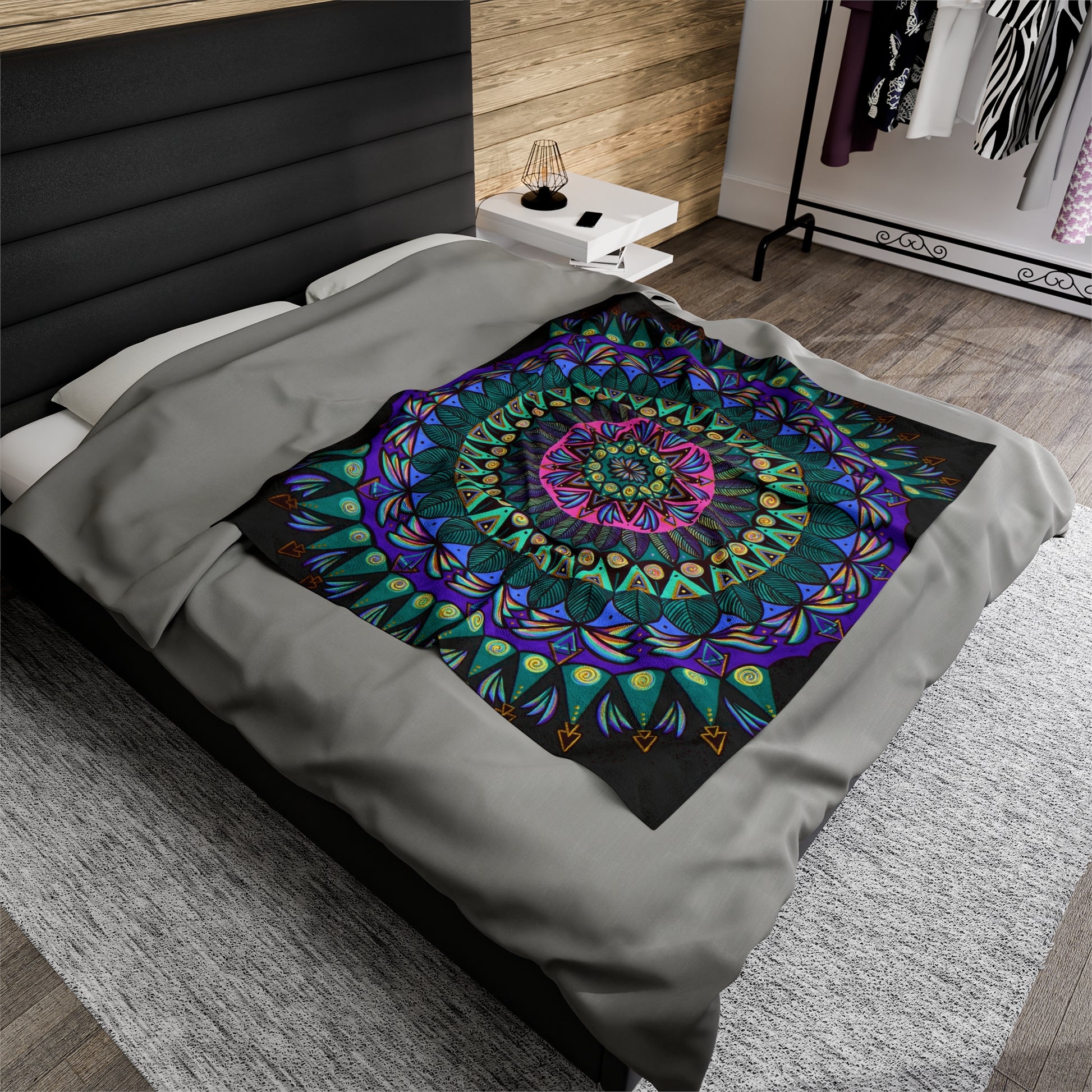 "Mandaladiosa" Dreamcatcher Blanket - Blue Flame Array 50" × 60" All Over Prints