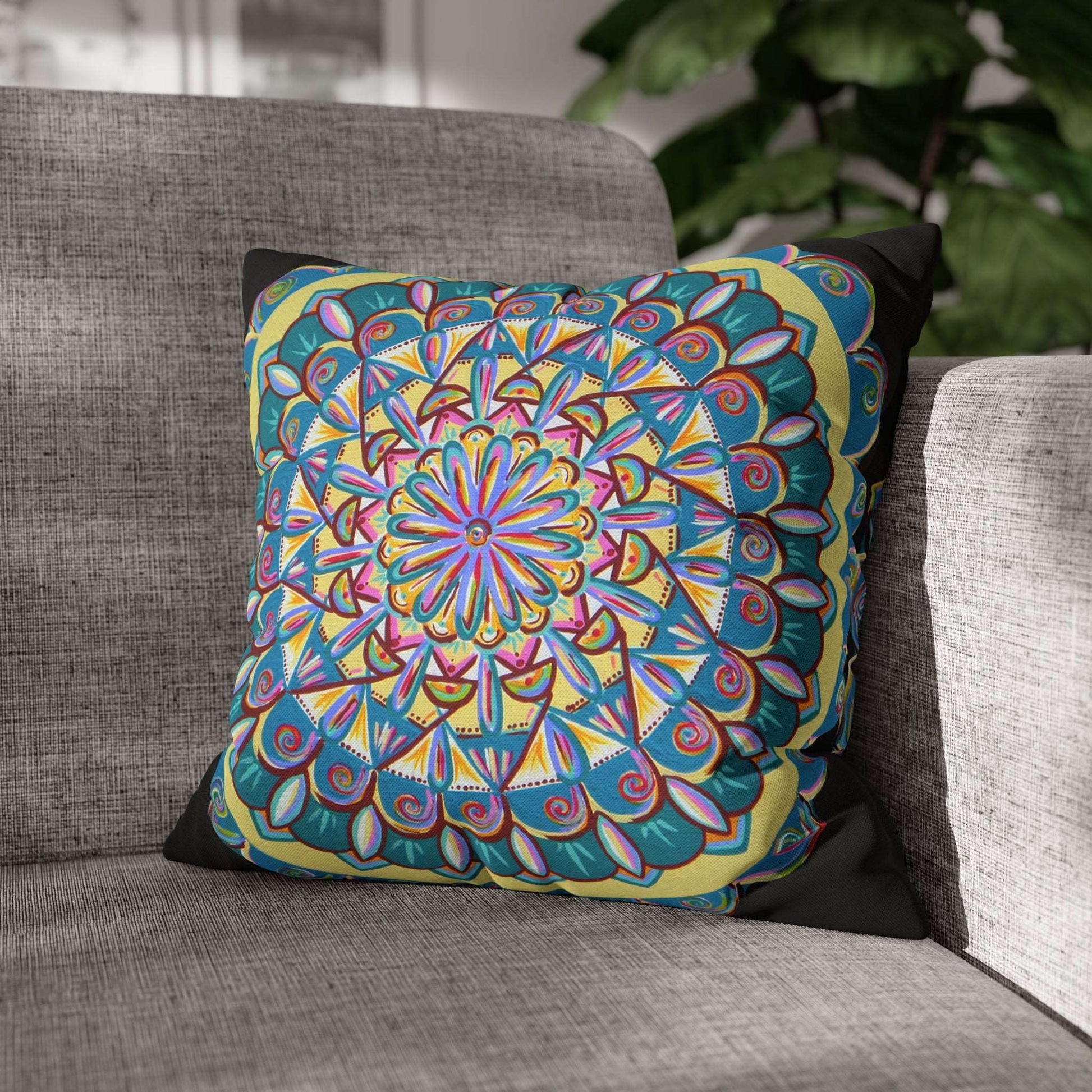 "Almandalayana" Dreamcatcher Pillow Cover - Blue Flame Array 16" × 16" Home Decor