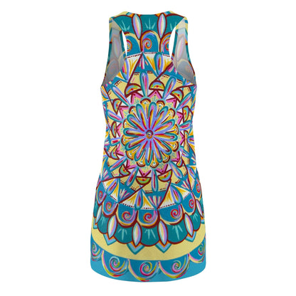 "Almandalayana" Ladies Racerback Dress - Blue Flame Array All Over Prints