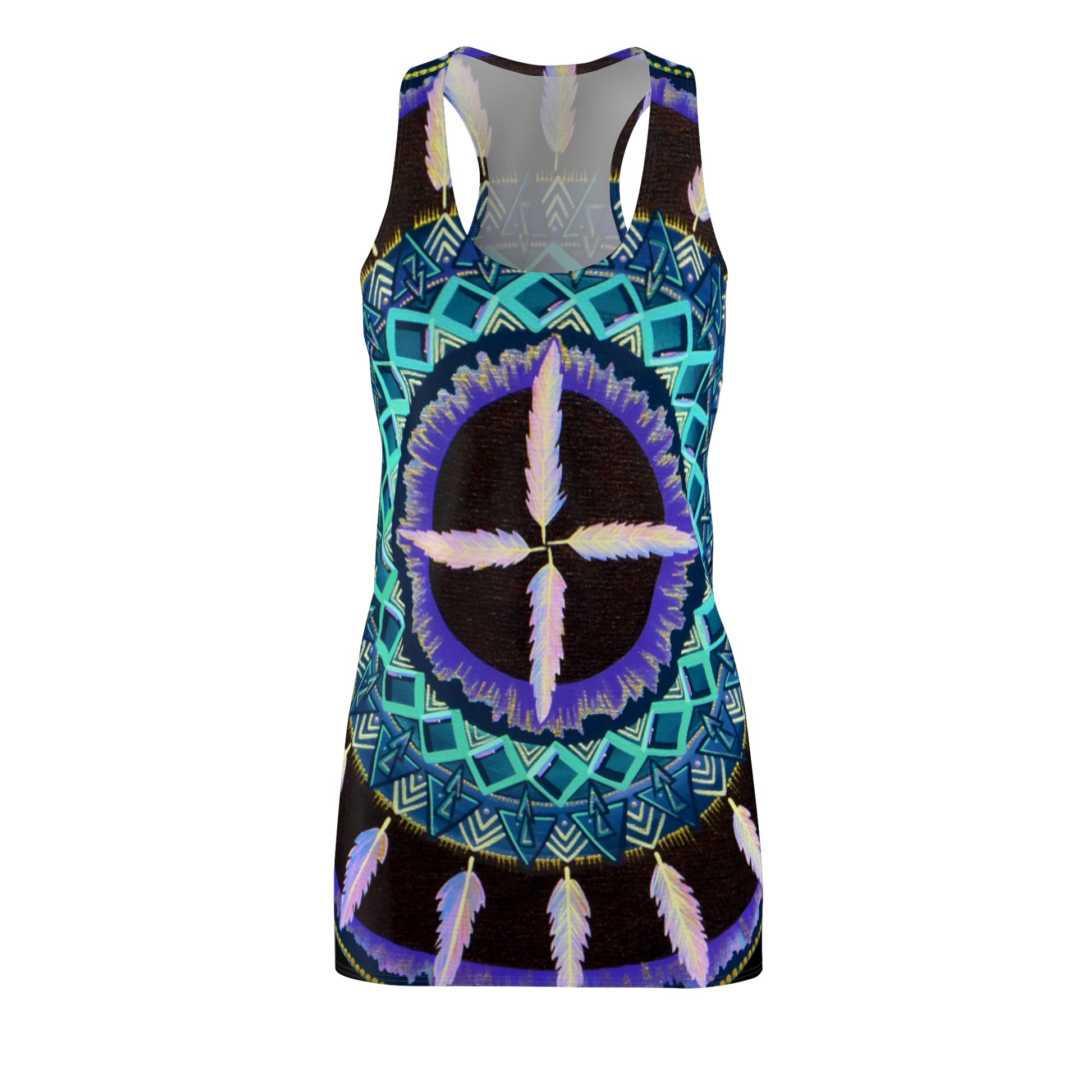 "Cuatro Vientos" Ladies Racerback Dress - Blue Flame Array All Over Prints