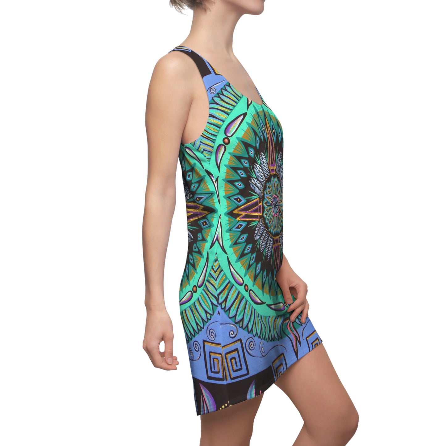 "Plumachakana" Ladies Racerback Dress - Blue Flame Array All Over Prints