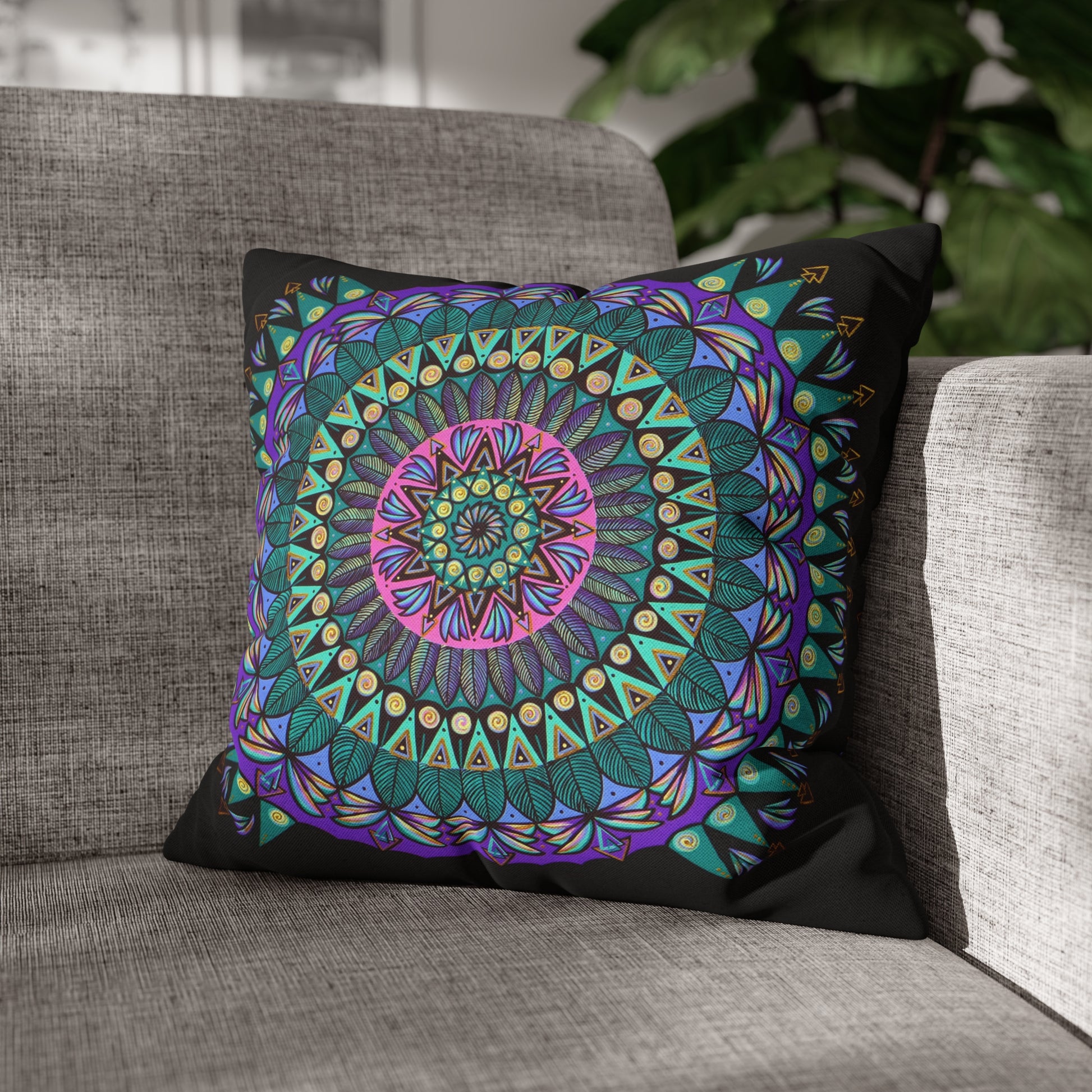 "Mandaladiosa" Dreamcatcher Pillow Cover - Blue Flame Array 16" × 16" Home Decor