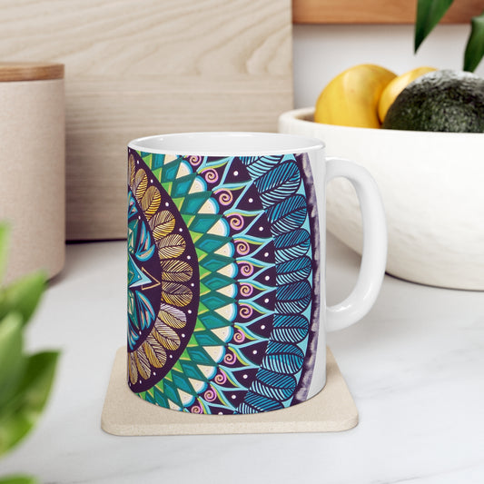 "AquilazurA Kryst'dala" White Ceramic Mug - Blue Flame Array 11oz Mug