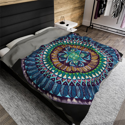 "AquilazurA Kryst'dala" Dreamcatcher Blanket - Blue Flame Array 60" × 80" All Over Prints