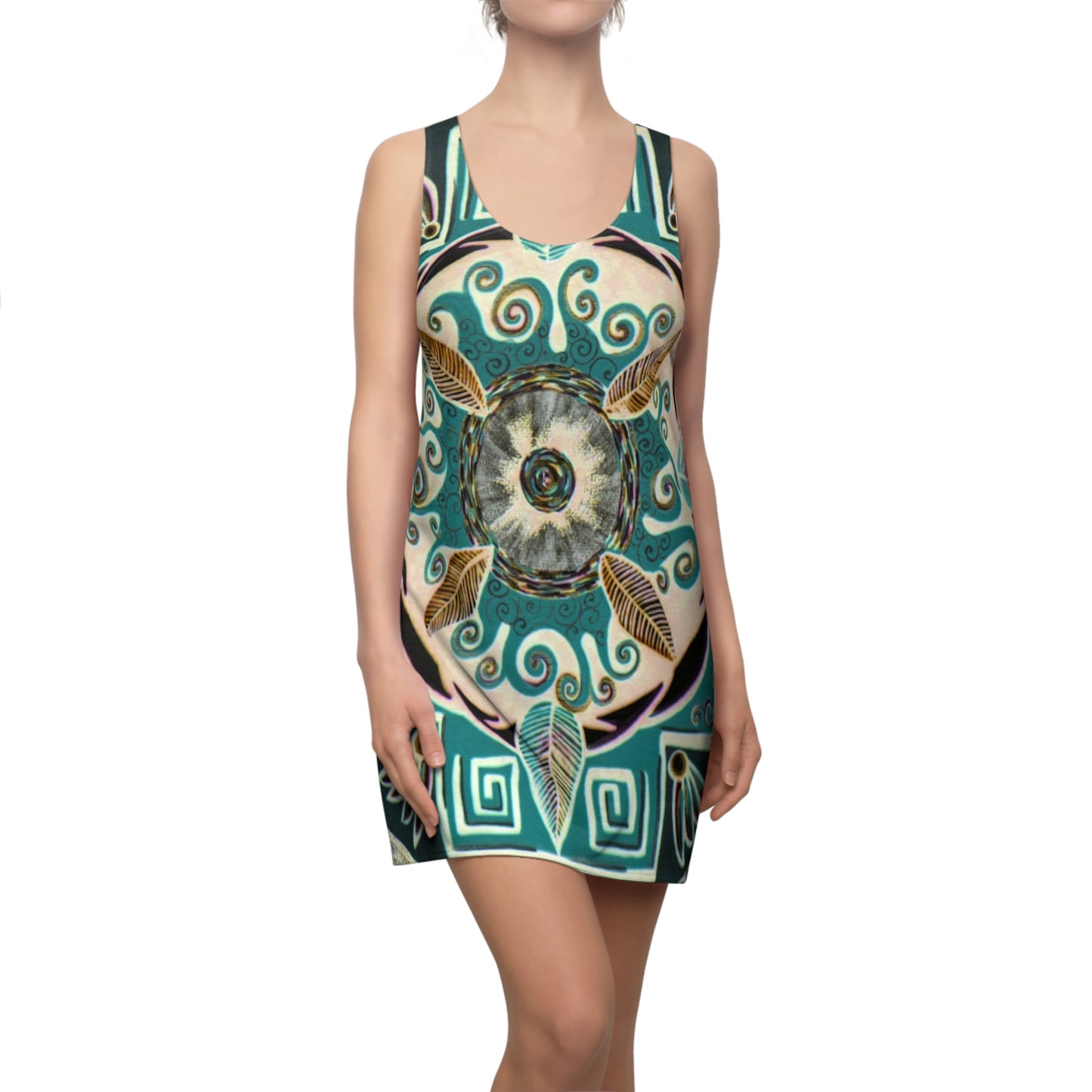 "Hojachakanazura" Ladies Racerback Dress - Blue Flame Array XS All Over Prints