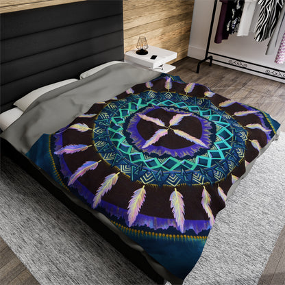 "Cuatro Vientos" Dreamcatcher Blanket - Blue Flame Array 60" × 80" All Over Prints