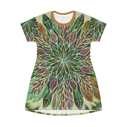 "Krystalhoja Verde" Ladies T-Shirt Dress - Blue Flame Array All Over Prints