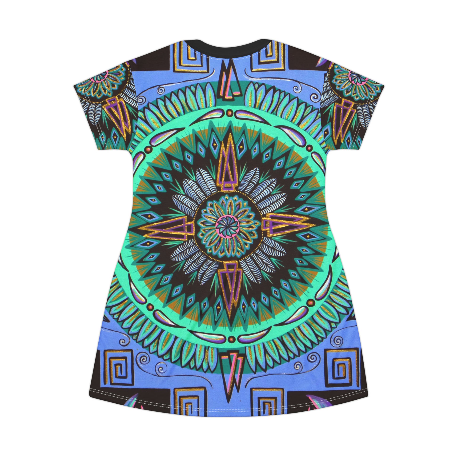 "Plumachakana" Ladies T-Shirt Dress - Blue Flame Array All Over Prints