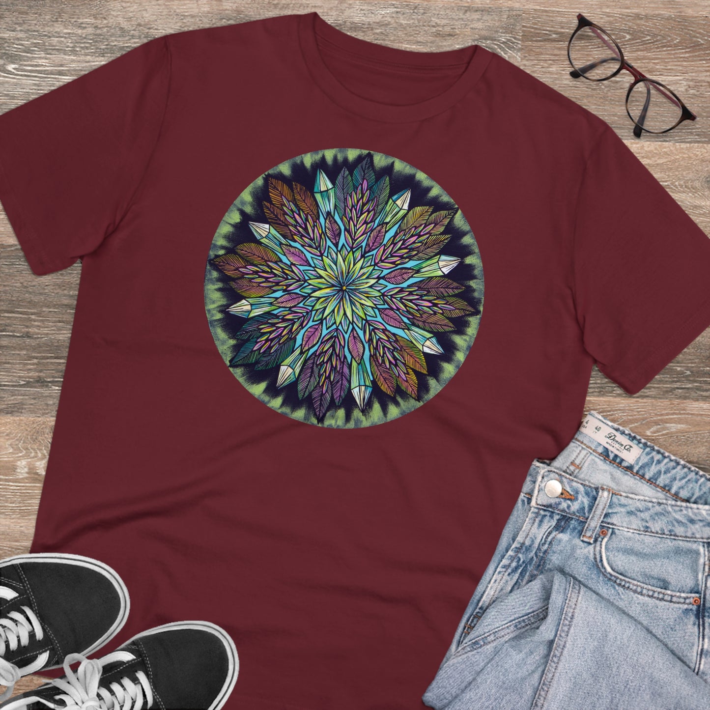 "Krystalhoja" Lords & Ladies Organic TriniTee - Blue Flame Array Burgundy / XS T-Shirt