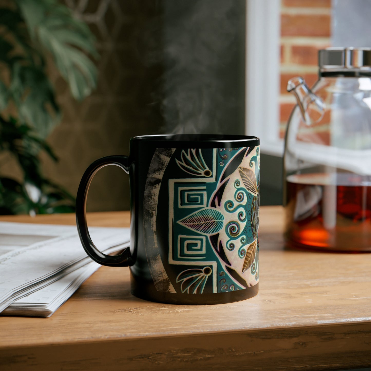 "Hojachakanazura" Black Ceramic Mug - Blue Flame Array Mug