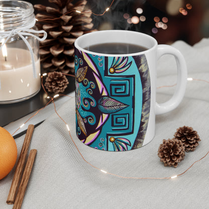 "Hojachakana" White Ceramic Mug - Blue Flame Array Mug