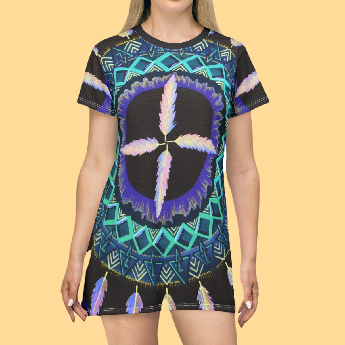 "Cuatro Vientos" Ladies T-Shirt Dress - Blue Flame Array All Over Prints