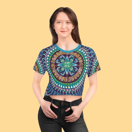 "AquilazurA Kryst'dala" Crop Tee - Blue Flame Array All Over Prints