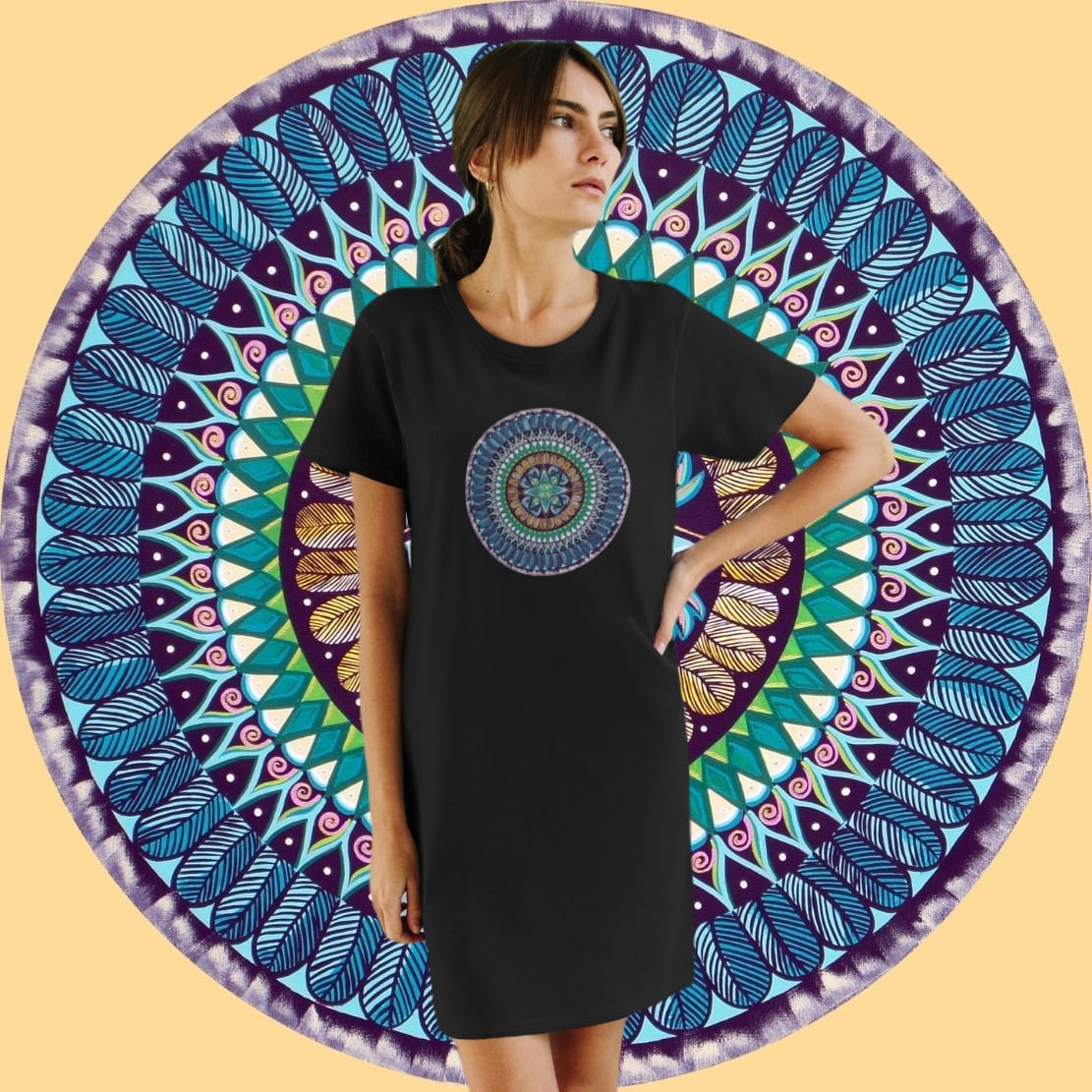 "AquilazurA Kryst'dala" Ladies Organic T-Shirt Dress - Blue Flame Array T-Shirt