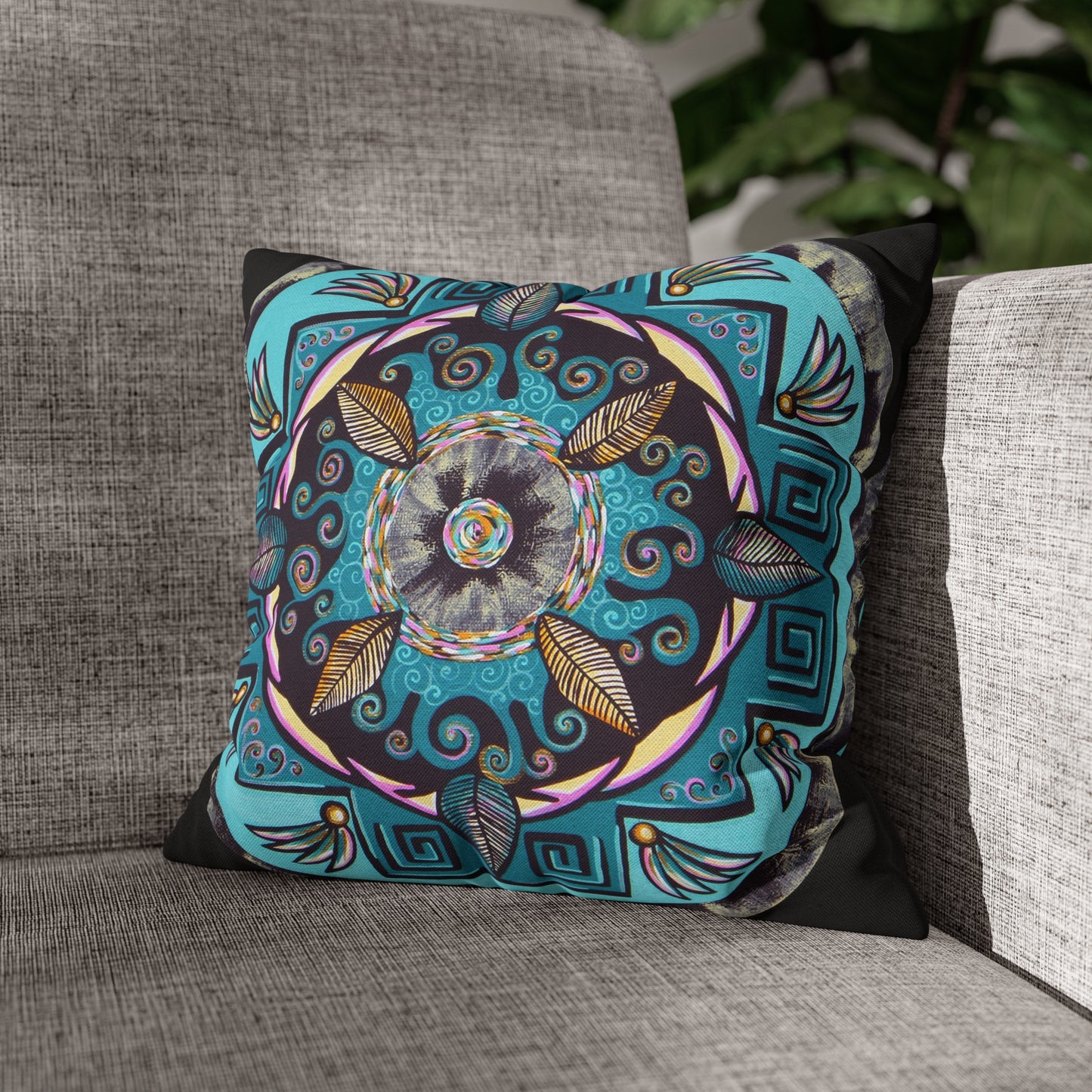 "Hojachakana" Dreamcatcher Pillow Cover - Blue Flame Array 14" × 14" Home Decor