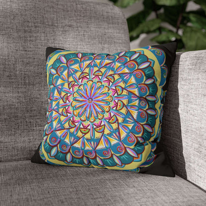 "Almandalayana" Dreamcatcher Pillow Cover - Blue Flame Array 14" × 14" Home Decor