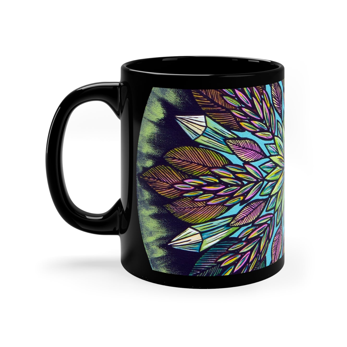 "Krystalhoja" Black Ceramic Mug - Blue Flame Array Mug