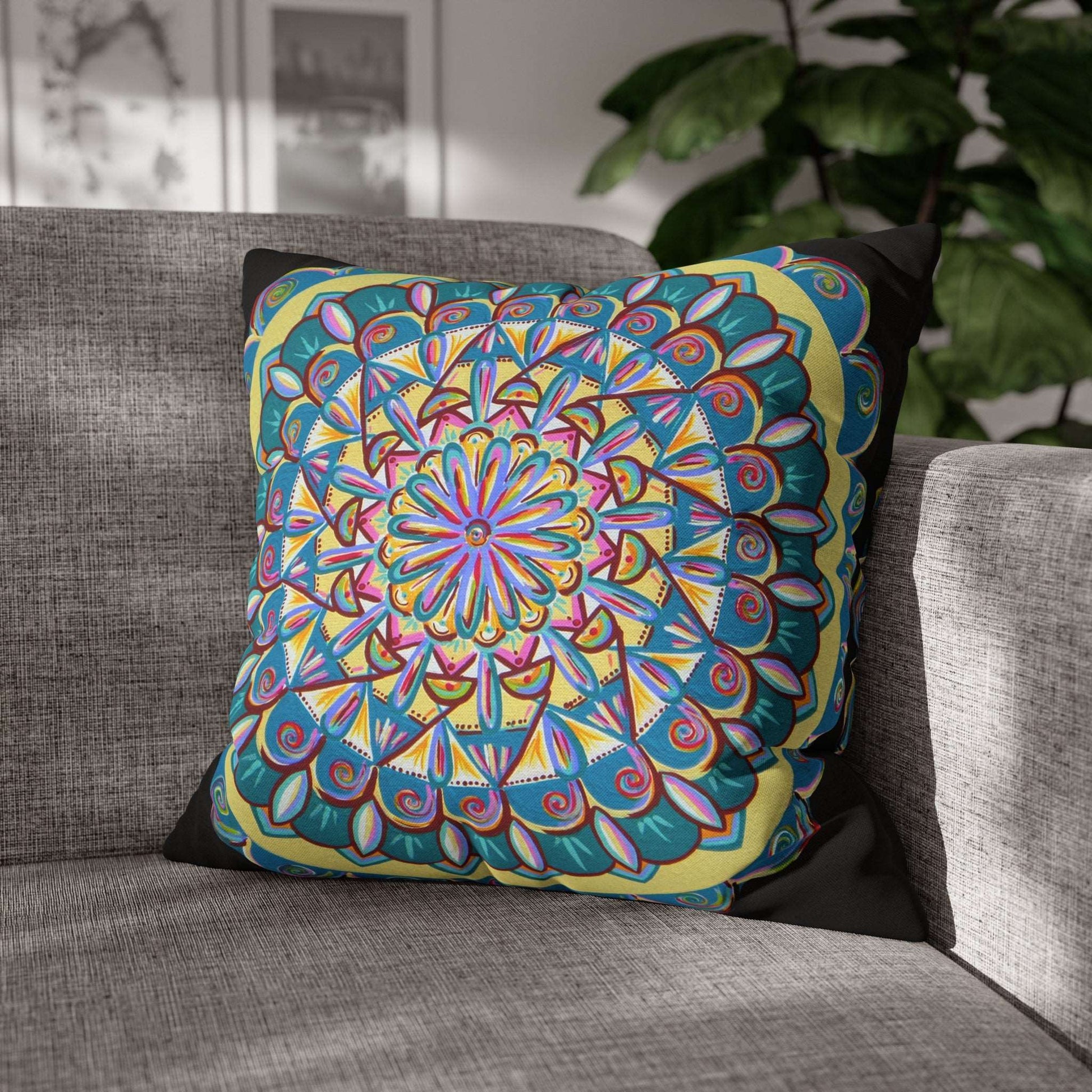 "Almandalayana" Dreamcatcher Pillow Cover - Blue Flame Array 20" × 20" Home Decor