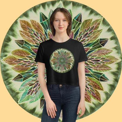 "Krystalhoja Verde" Flowy Cropped Tee - Blue Flame Array T-Shirt