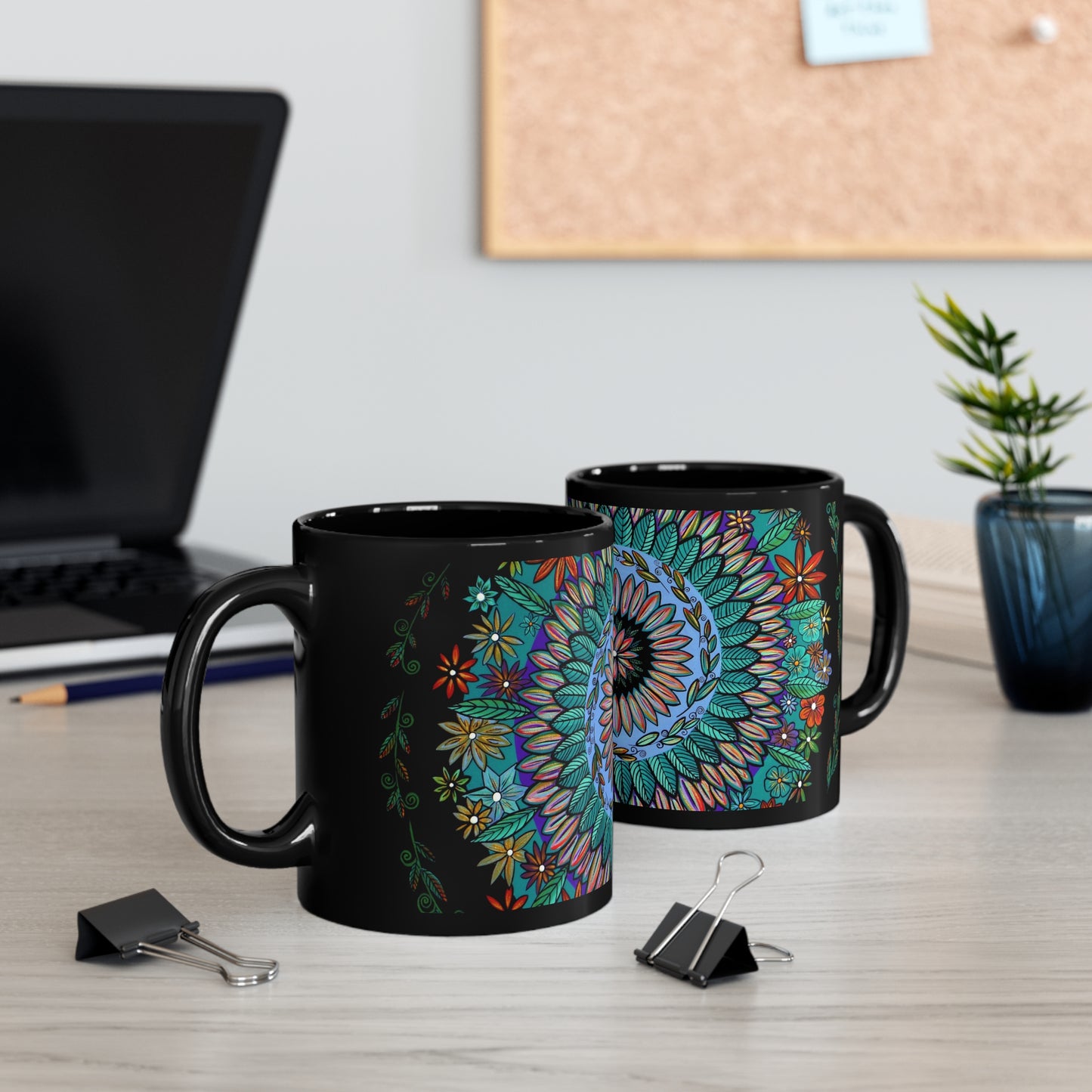 "Mandalavida" Black Ceramic Mug