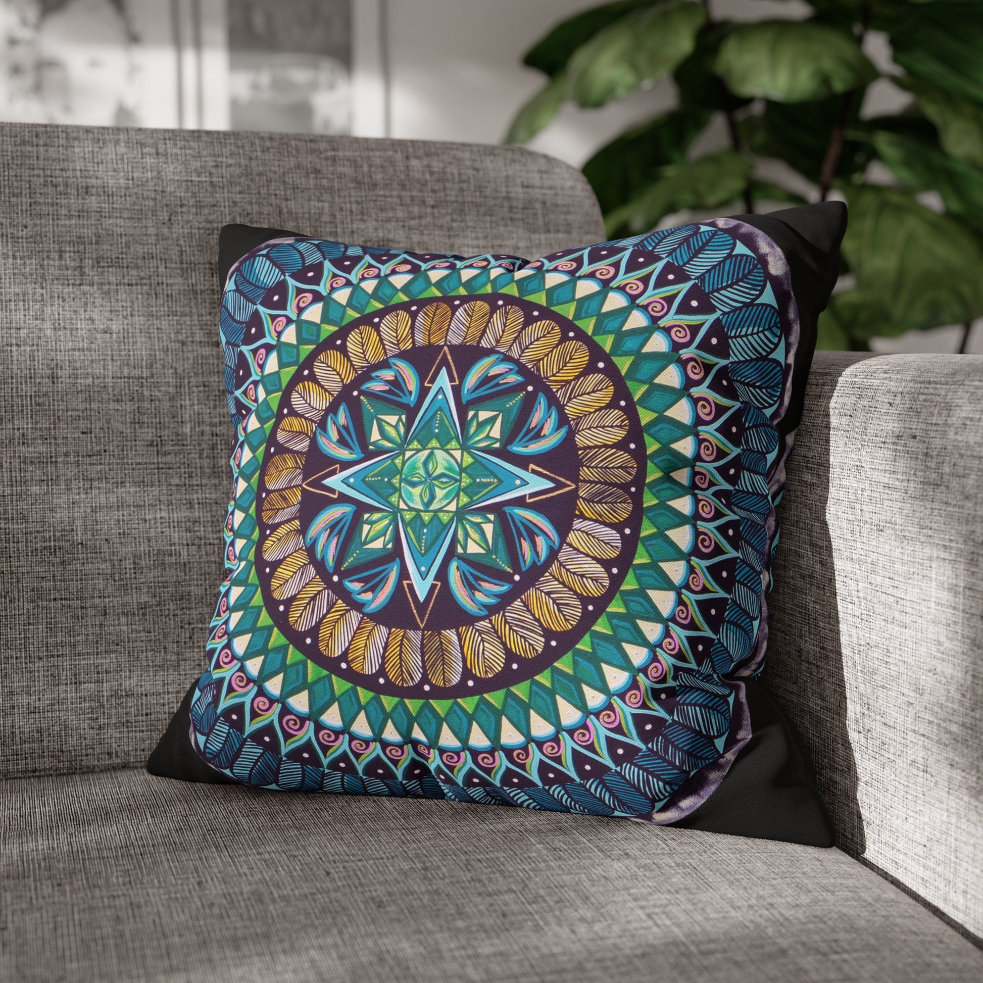 "AquilazurA Kryst'dala" Dreamcatcher Pillow Cover - Blue Flame Array 18" × 18" Home Decor