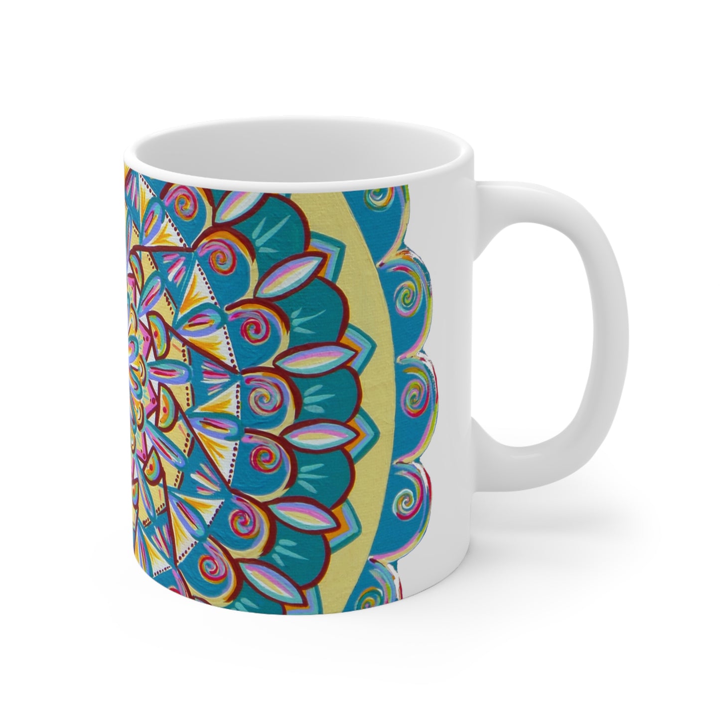 "Almandalayana" White Ceramic Mug - Blue Flame Array Mug