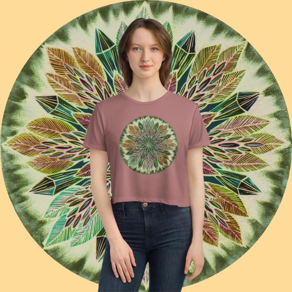 "Krystalhoja Verde" Flowy Cropped Tee - Blue Flame Array T-Shirt