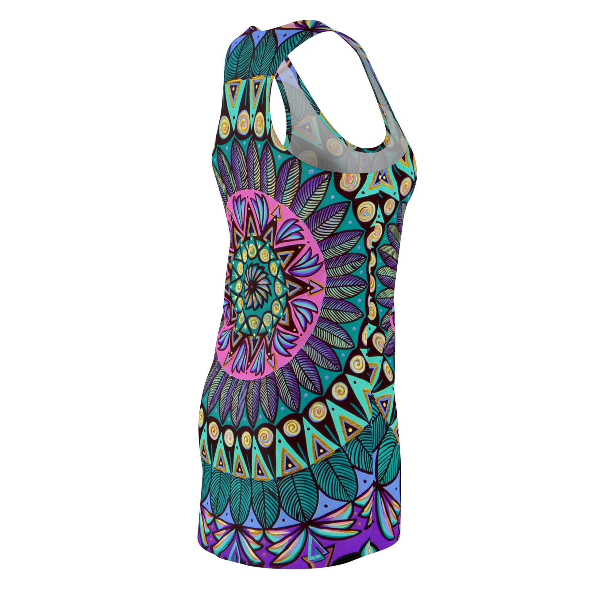 "Mandaladiosa" Ladies Racerback Dress - Blue Flame Array All Over Prints