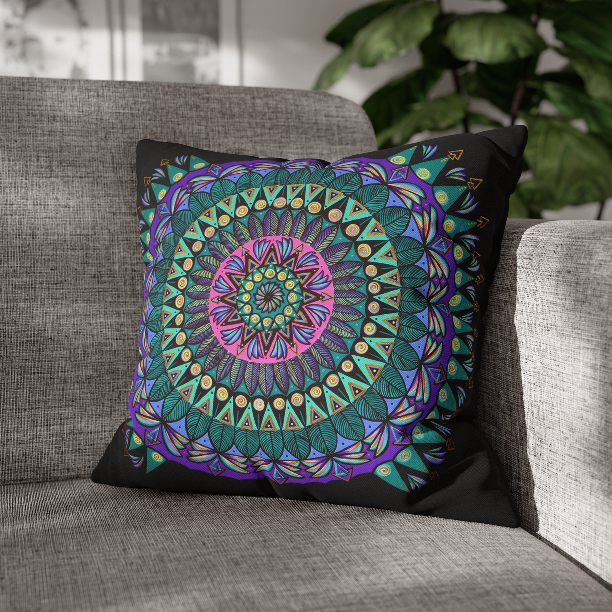 "Mandaladiosa" Dreamcatcher Pillow Cover - Blue Flame Array 18" × 18" Home Decor