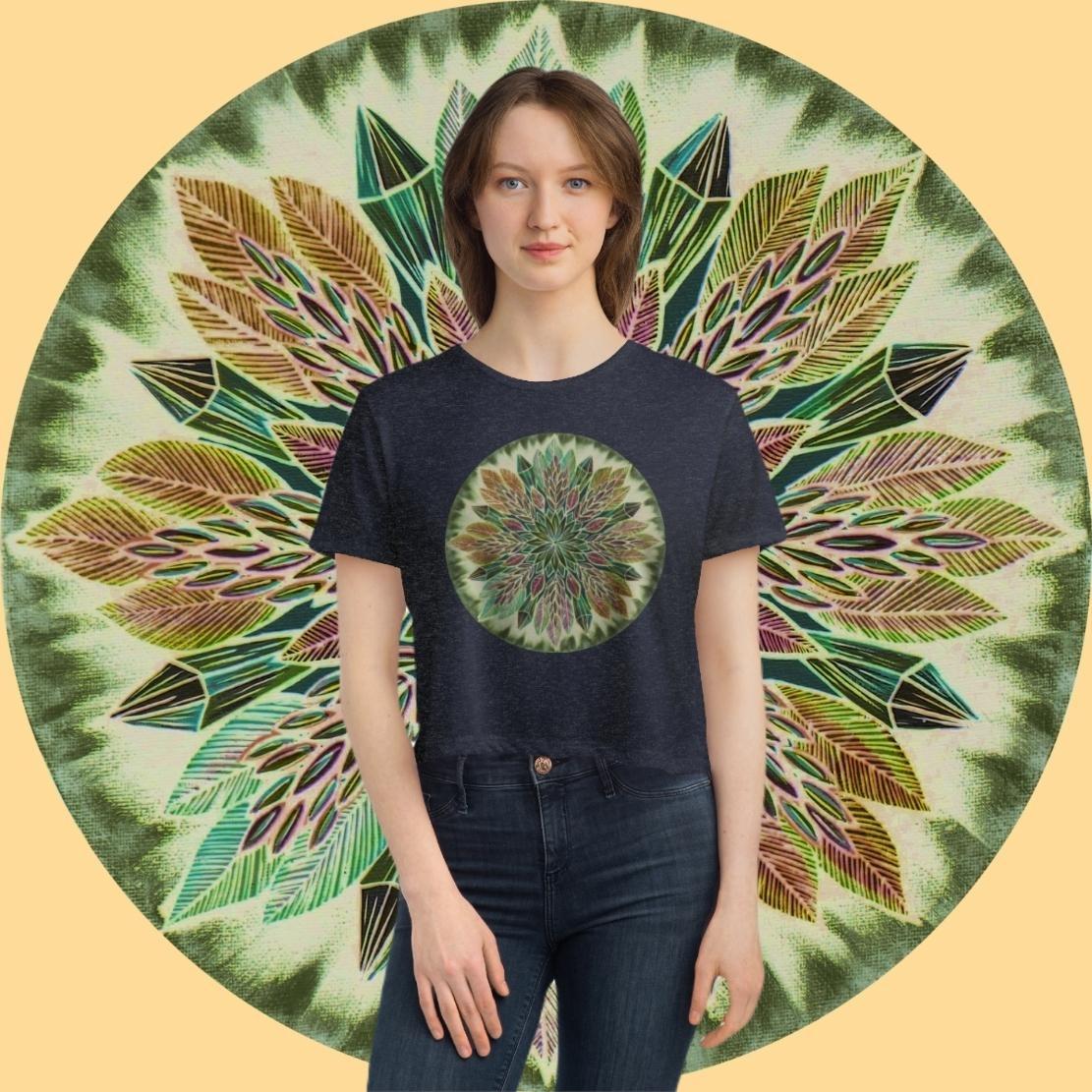 "Krystalhoja Verde" Flowy Cropped Tee - Blue Flame Array T-Shirt