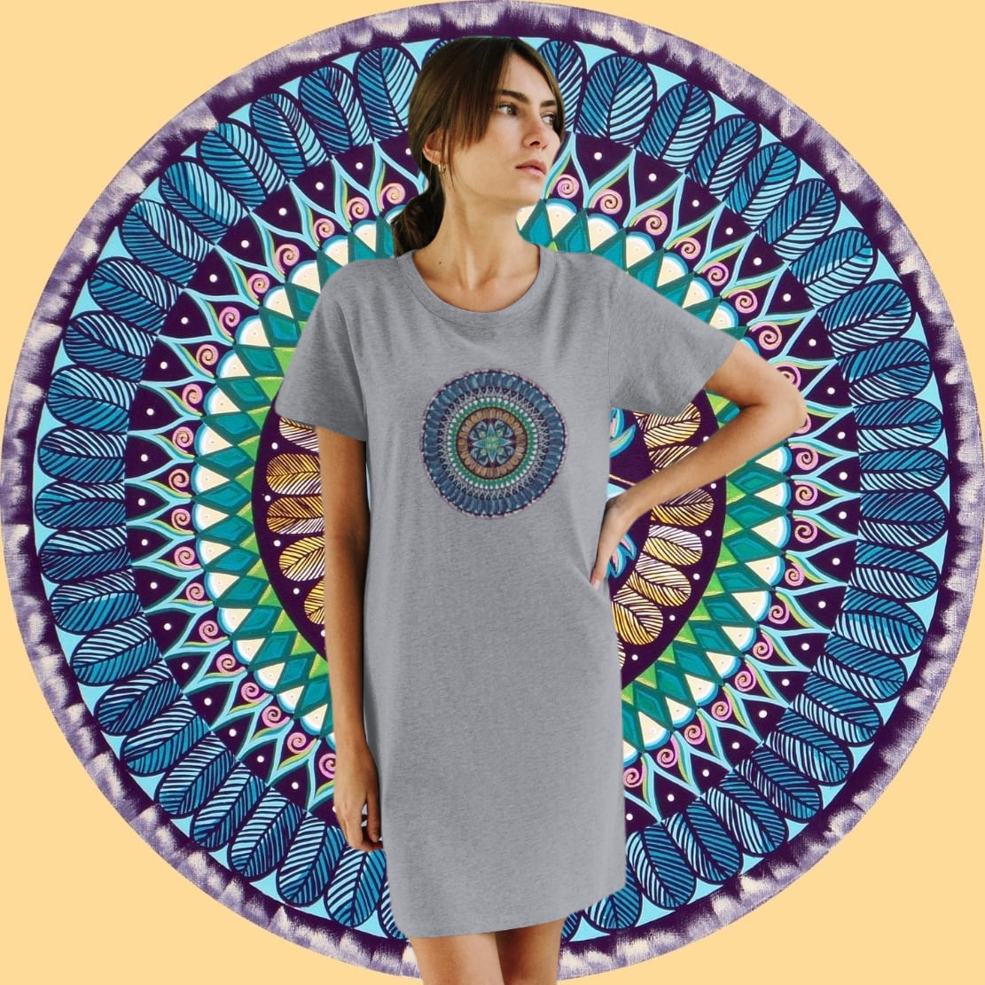 "AquilazurA Kryst'dala" Ladies Organic T-Shirt Dress - Blue Flame Array T-Shirt