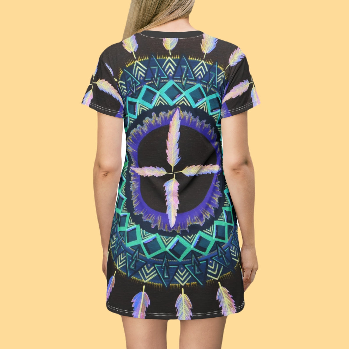 "Cuatro Vientos" Ladies T-Shirt Dress - Blue Flame Array All Over Prints