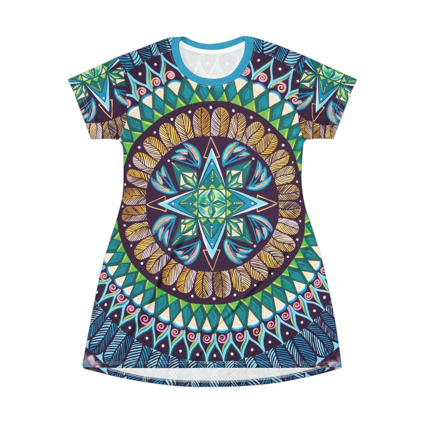 "AquilazurA Krys'dala" Ladies T-Shirt Dress - Blue Flame Array All Over Prints