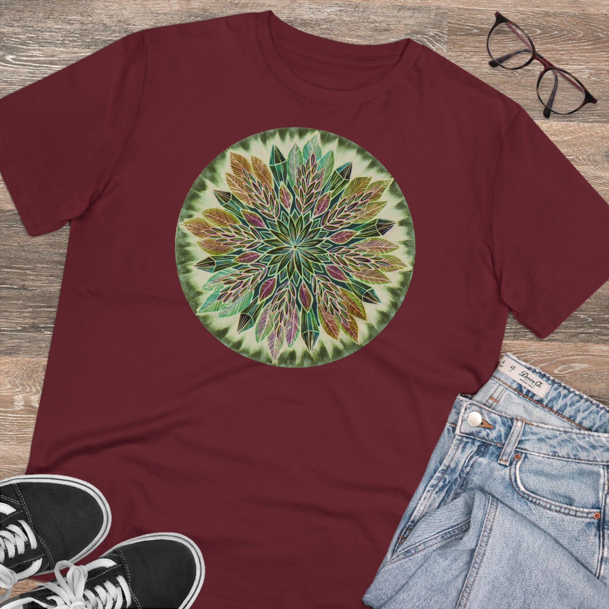 "Krystalhoja" Lords & Ladies Organic TriniTee - Blue Flame Array Burgundy / XS T-Shirt