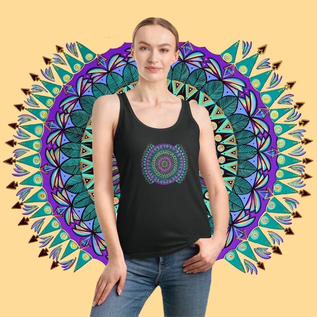 "Mandaladiosa" Ladies Organic Tank Top - Blue Flame Array Tank Top