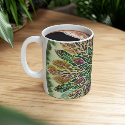 "Krystalhoja Verde" White Ceramic Mug - Blue Flame Array Mug