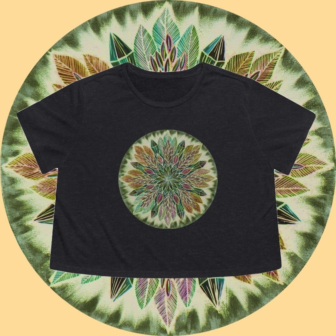 "Krystalhoja Verde" Flowy Cropped Tee - Blue Flame Array T-Shirt