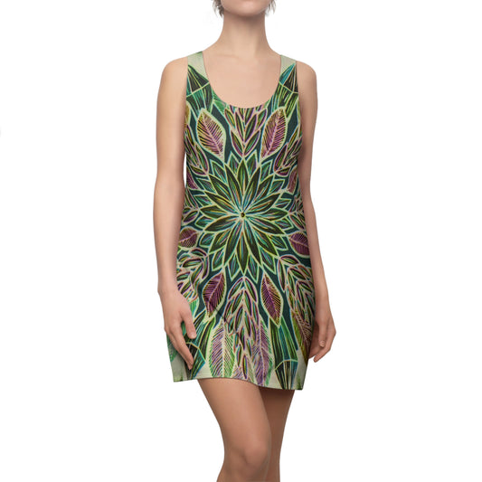 "Krystalhoja Verde" Ladies Racerback Dress - Blue Flame Array XS All Over Prints