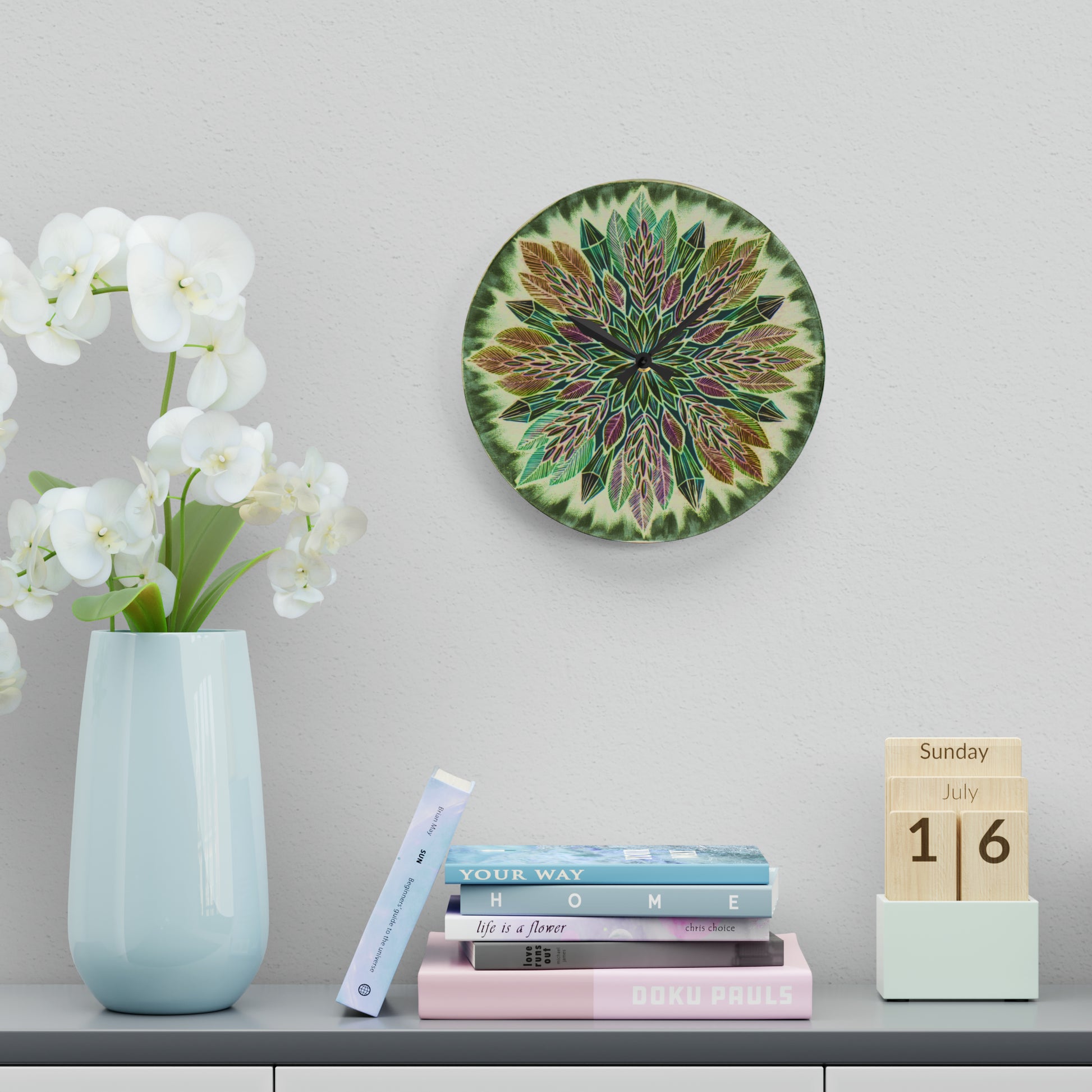 "Krystalhoja Verde" Cosmic Clock - Blue Flame Array Home Decor