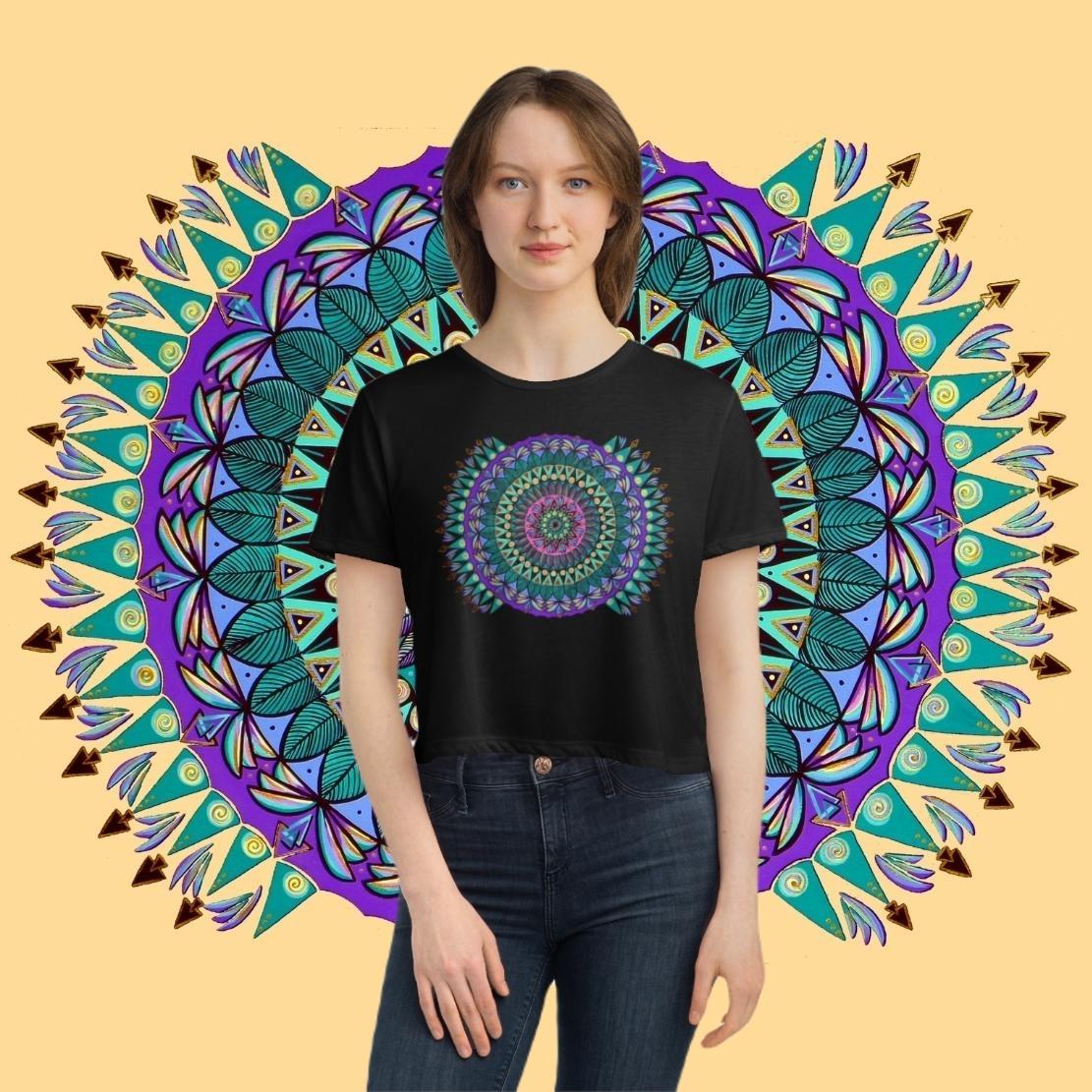 "Mandaladiosa" Flowy Cropped Tee - Blue Flame Array T-Shirt